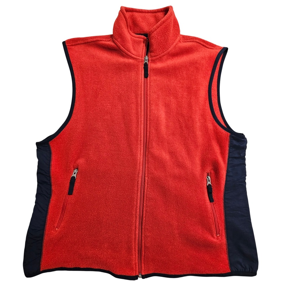 Gap Fleece Vest Large Red Navy Blue Vintage 90s Full Zip Back Pocket 131703